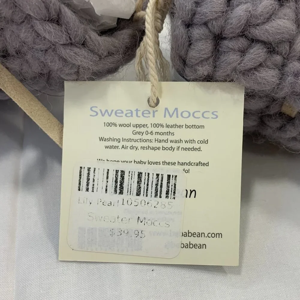 NWT Sweater Moccs Baby Booties, Gray, 0-6 mo
